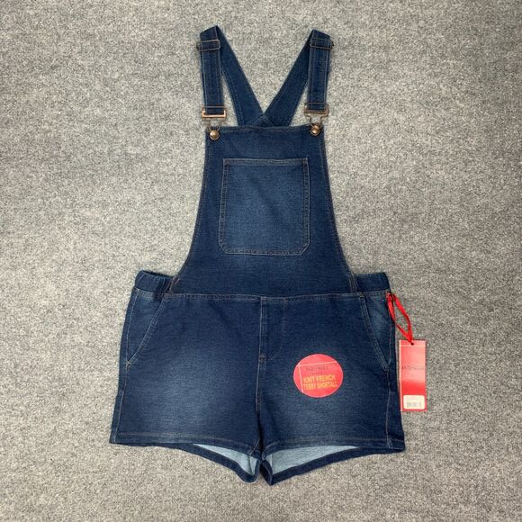 Blue Spice Knit French Terry Shortalls Womens L Large Denim Anti Blue Pockets - Picture 2 of 15